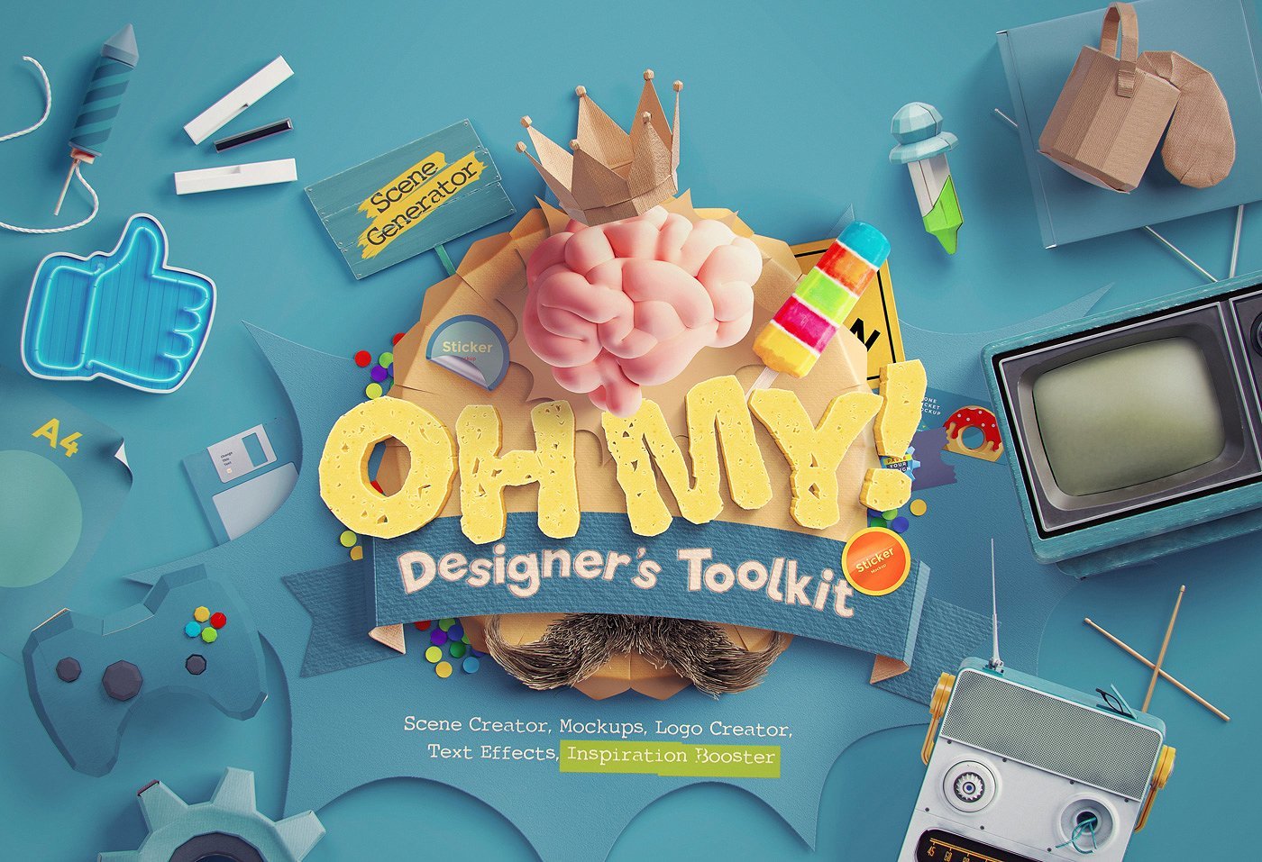 （新）3D大型视觉冲击PS场景模型样机设计师工具包 OhMy! Designer's Toolkit（3044）