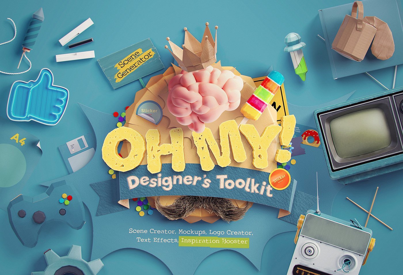 （新）3D大型视觉冲击PS场景模型样机设计师工具包 OhMy! Designer’s Toolkit（3044）