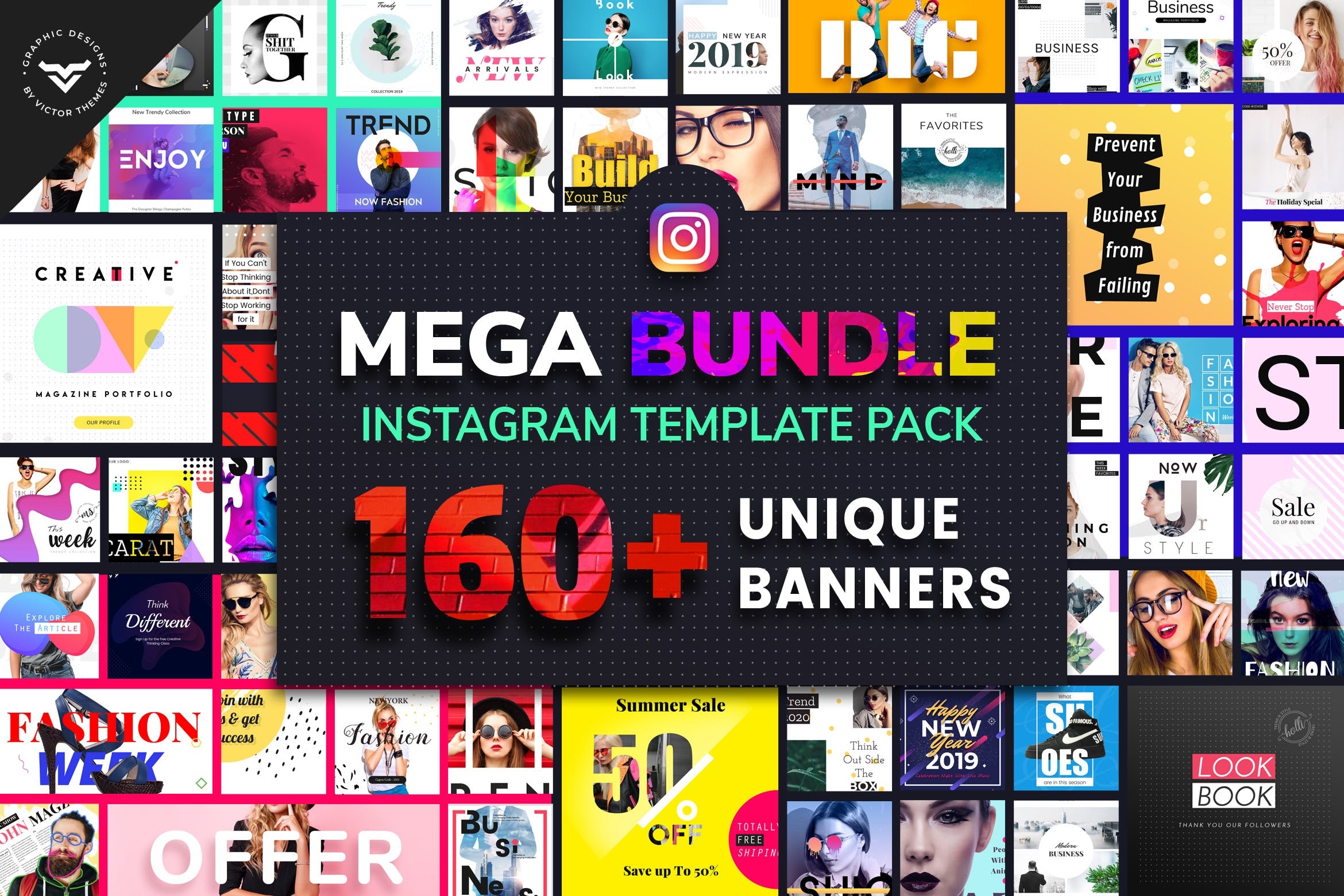 140+Instagram社交网站方形广告图设计PSD模板 Instagram Post Templates Full Bundle（3011）