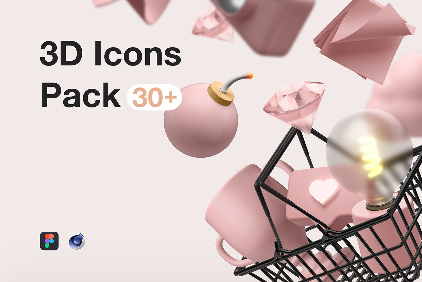 30+高级简约自定义网站应用游戏演示3D图标包 3D Icons Pack（3057）
