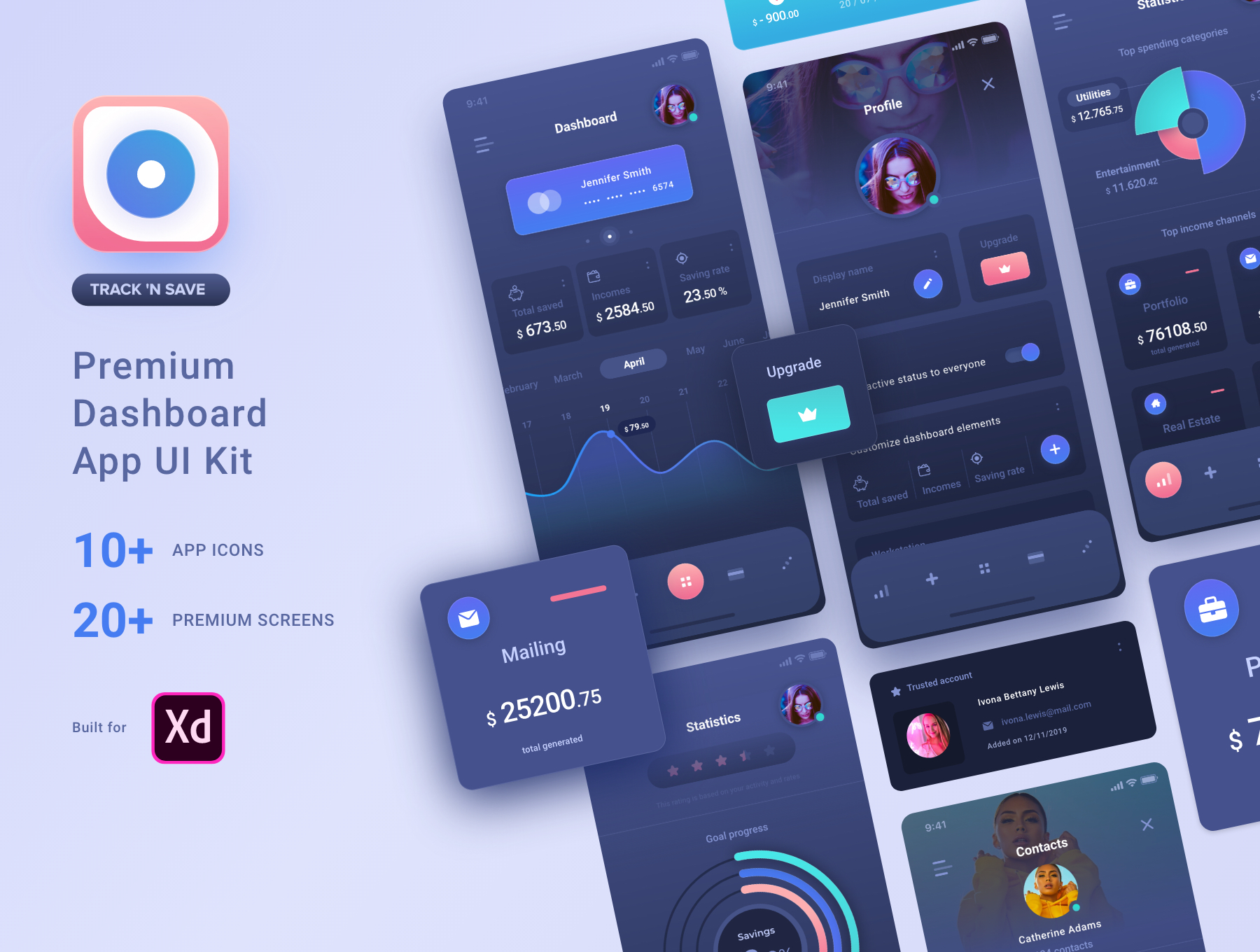 财务专业制作的高级APPUI套件 Track and Save Dashboard UI Kit（3067）
