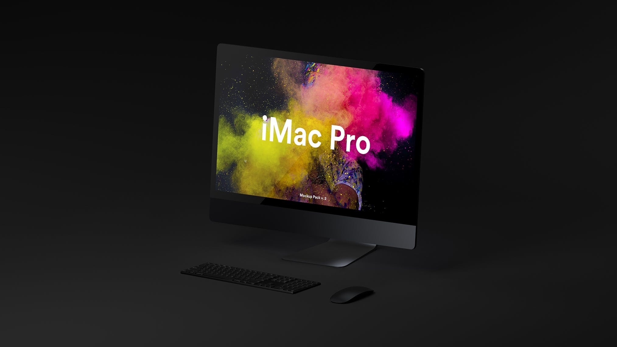 酷黑背景iMac Pro一体机电脑样机模板 Dark iMac Pro Mockup（1620）图层云1