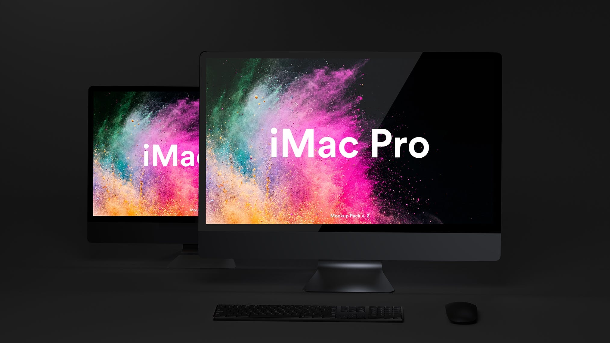 酷黑背景iMac Pro一体机电脑样机模板 Dark iMac Pro Mockup（1620）