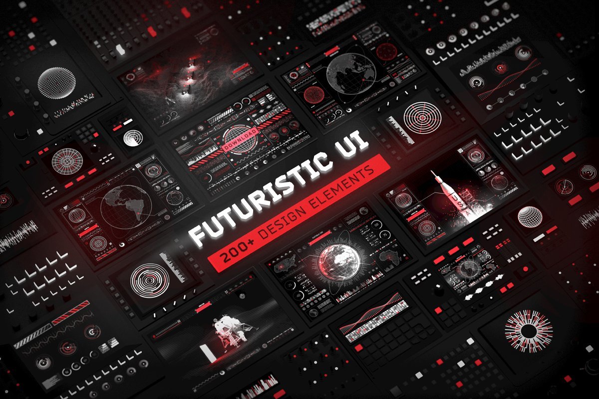 200个设计元素未来用户界面设计 Futuristic UI • 200 design elements（3256）