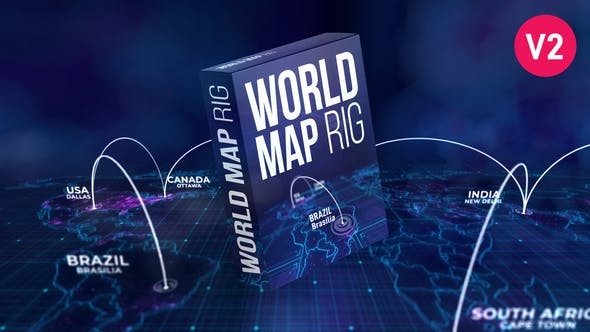 AE模板-世界地图三维连线位置标注动画 World Map Rig（3426）图层云