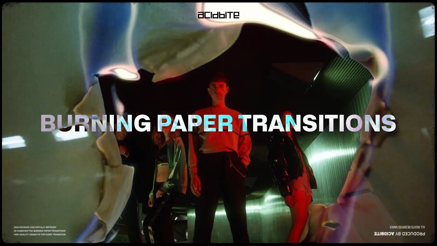 Acidbite 20个手工制作纸张火焰燃烧过渡转场支持PR&FCPX BURNING PAPER TRANSITIONS（3491）