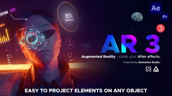 AE插件：AR Tools 500种动画3D现实捕捉图形创新集成面运动捕捉霓虹灯反射形状社交媒体虚拟现实工具包（3555）