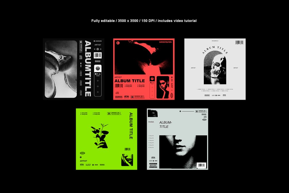 15个完全可定制艺术感的专辑封面PSD模板 Cover Art Template Pack Bundle（3514）图层云1