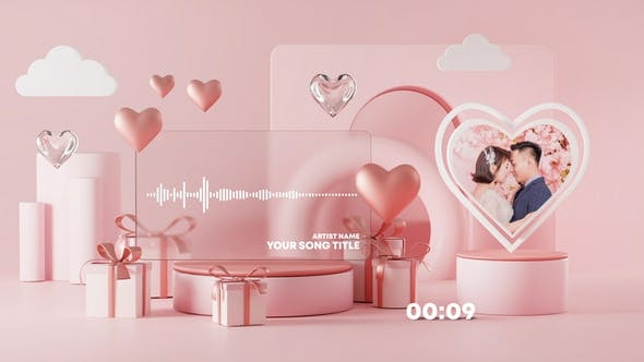 AE模板-情人节爱心礼物音乐波形动画 Valentine Music and Podcast Visualizer（3567）图层云