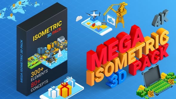 AE模板-300种卡通图形三维等距场景MG元素动画包 Isometric Mega Pack9（3430）