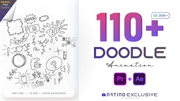 AE脚本：110个手绘动作线条卡通舞蹈绘制效果动画涂鸦包 110 Animated Doodles Pack（3456）