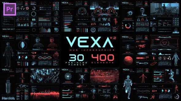 PR模板-380个未来数字科技HUD图形元素动画包 Vexa HUD Infographics Essential Graphics（3401）