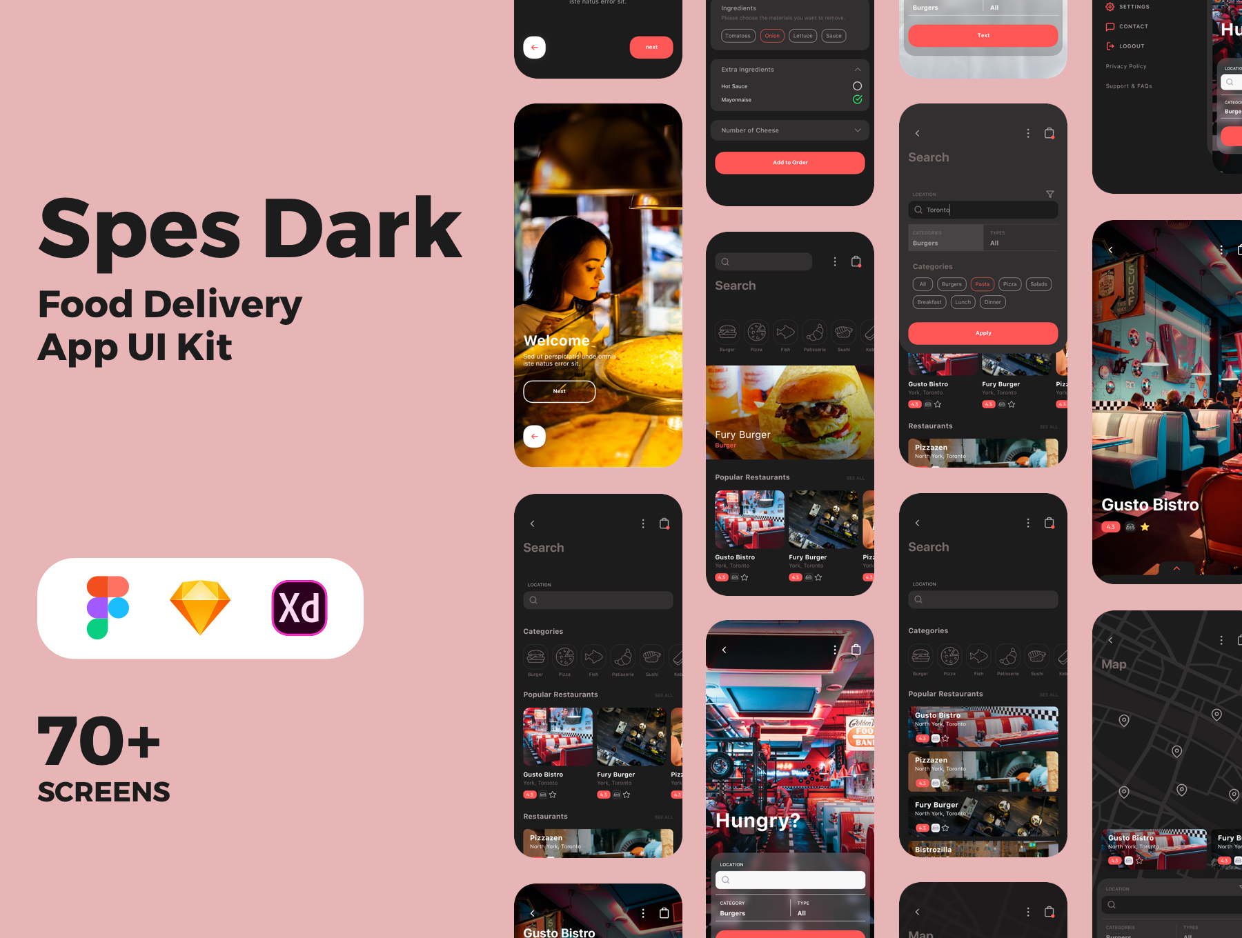 Spes Dark Food Delivery App UI Kit （3167）