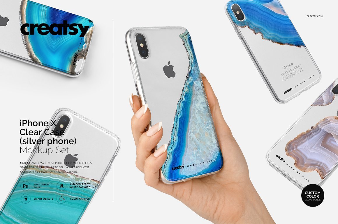 iPhone X透明保护套样机套装 iPhone X Clear Case Mockup Set Silv.（3096）