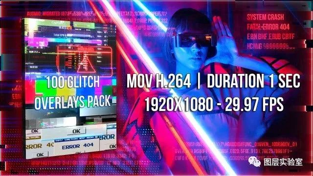 100个短毛刺故障损坏效果视频叠加素材 100 Glitch Overlays Pack（3382）