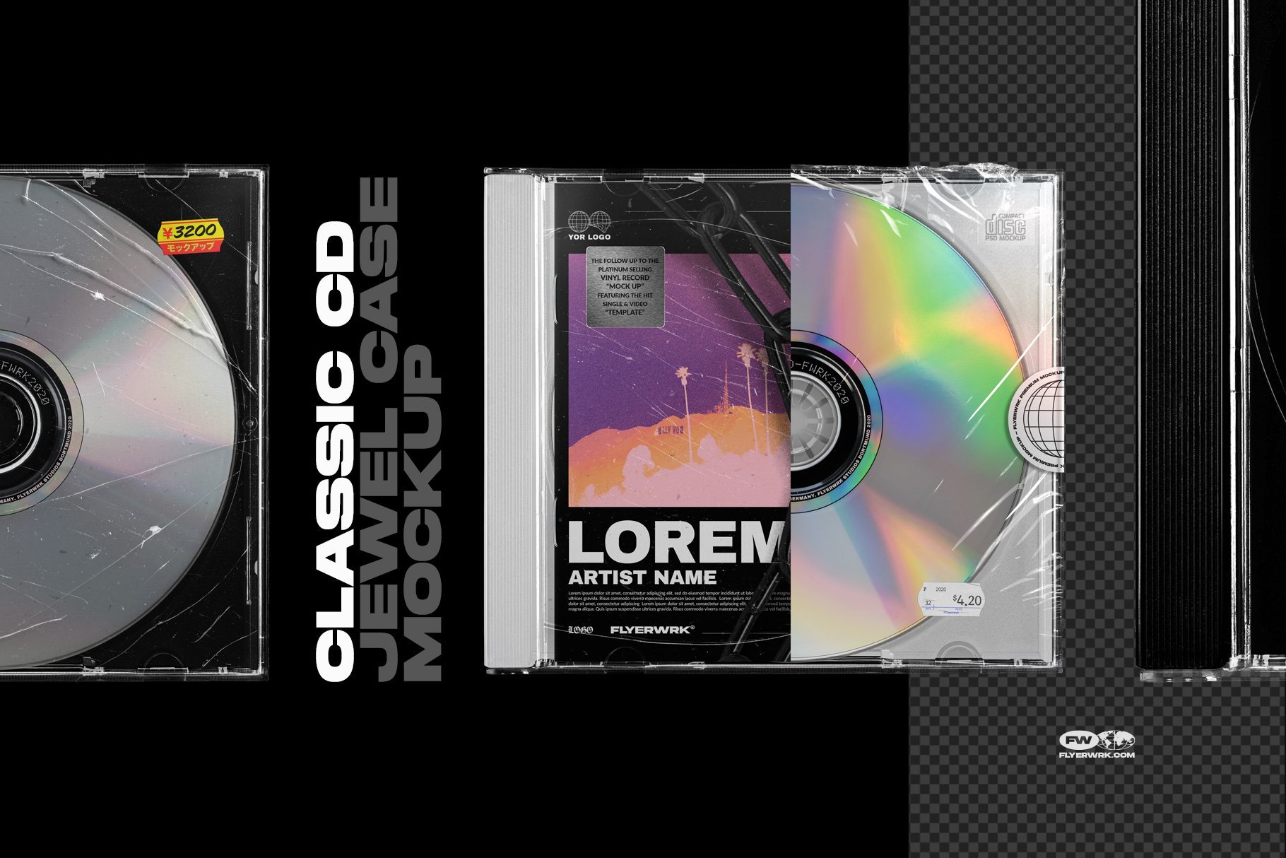 Flyerwrk 现代CD套样机塑料袋样机贴纸专辑封面光盘标签样机透明CD盒 CD Mockup Bundle（3509）图层云14