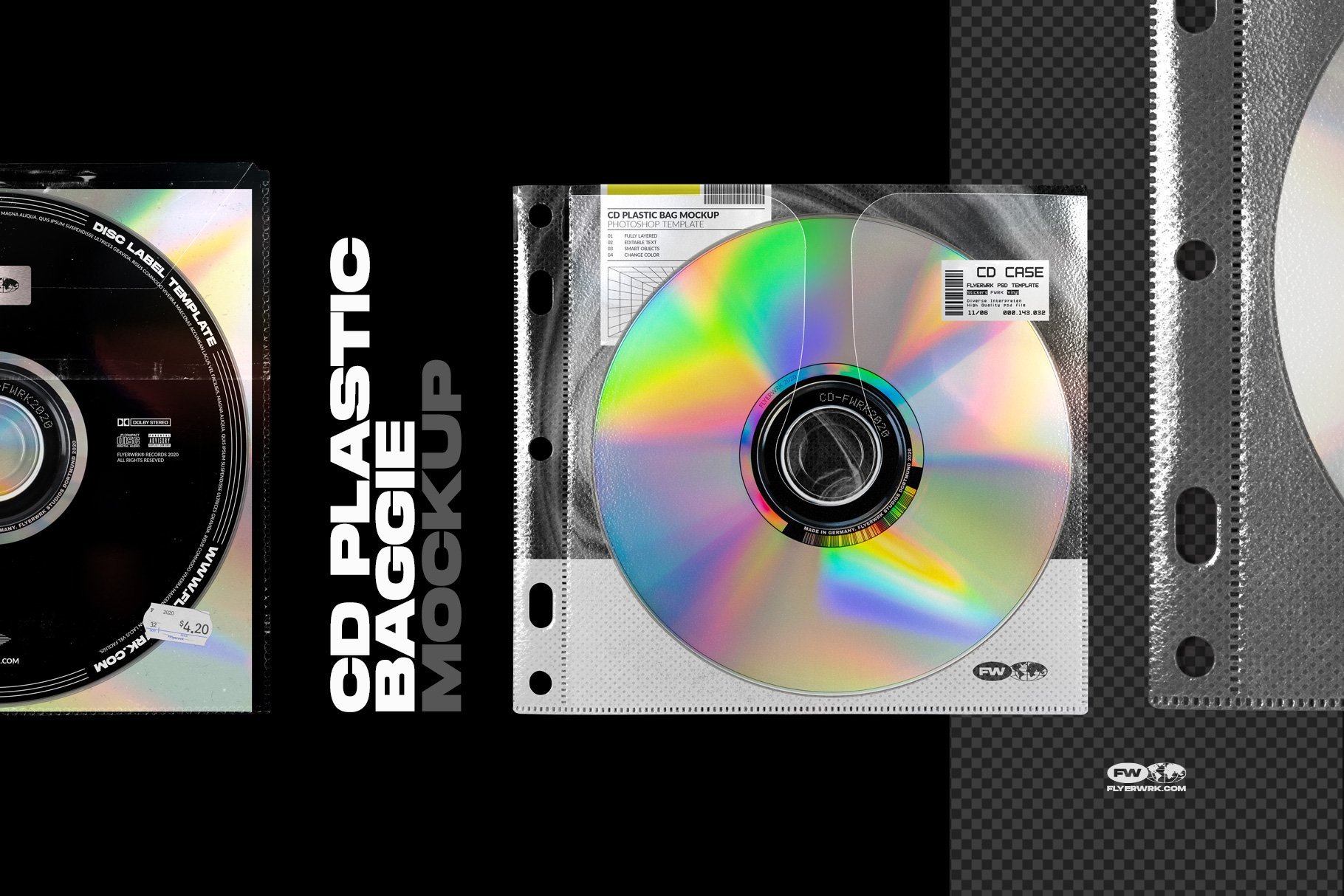 Flyerwrk 现代CD套样机塑料袋样机贴纸专辑封面光盘标签样机透明CD盒 CD Mockup Bundle（3509）图层云8