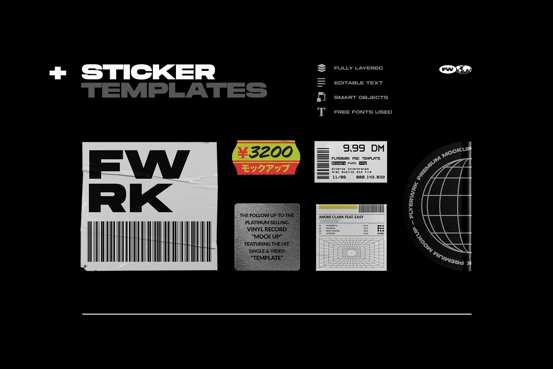 Flyerwrk 现代CD套样机塑料袋样机贴纸专辑封面光盘标签样机透明CD盒 CD Mockup Bundle（3509）图层云4