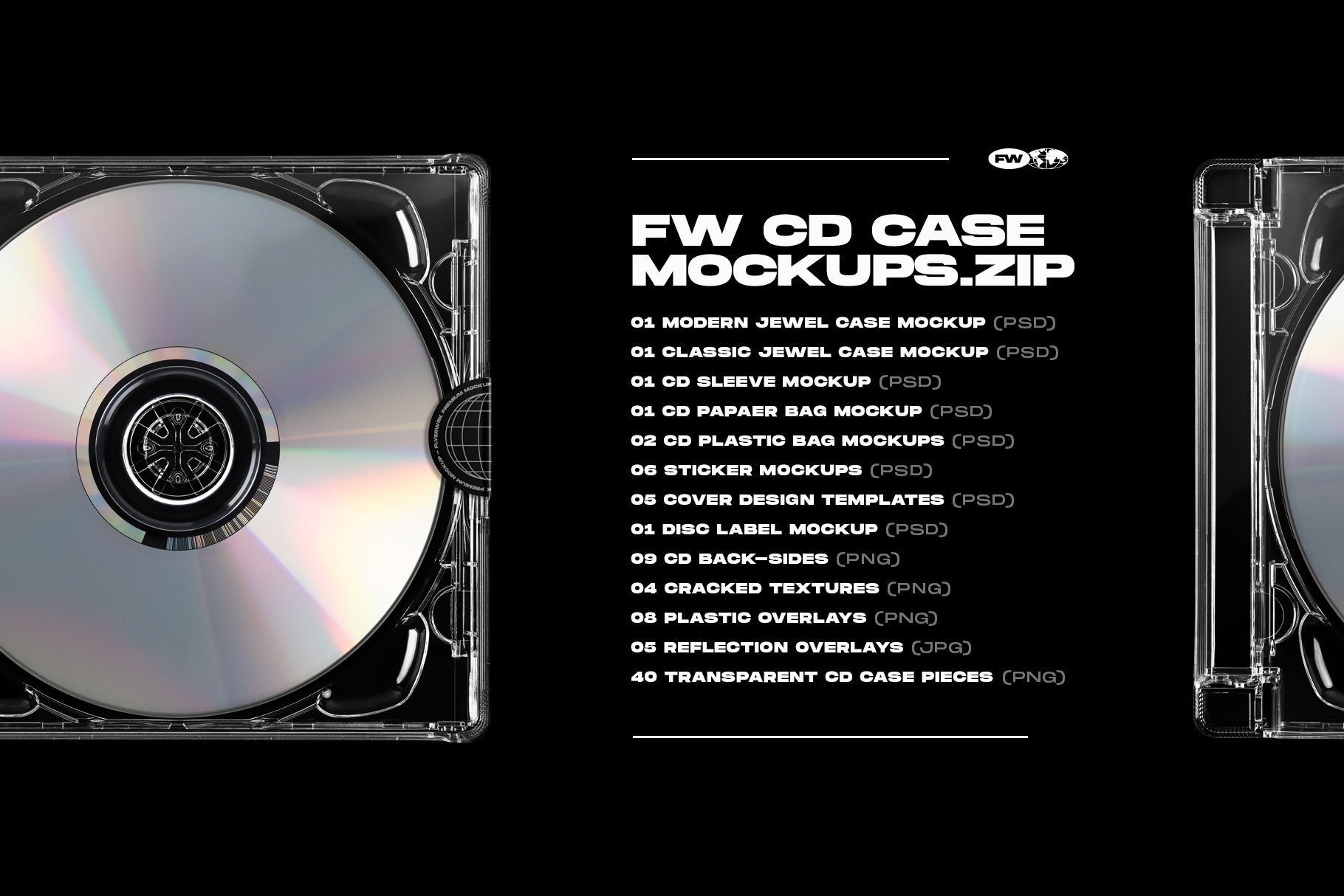 Flyerwrk 现代CD套样机塑料袋样机贴纸专辑封面光盘标签样机透明CD盒 CD Mockup Bundle（3509）图层云1