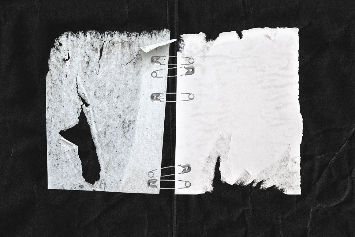 Flyerwrk 106个时尚复古撕纸链条别针电线背景喷漆元素刻字条形码 Grunge Artistic Toolkit Torn Paper（3417）图层云1