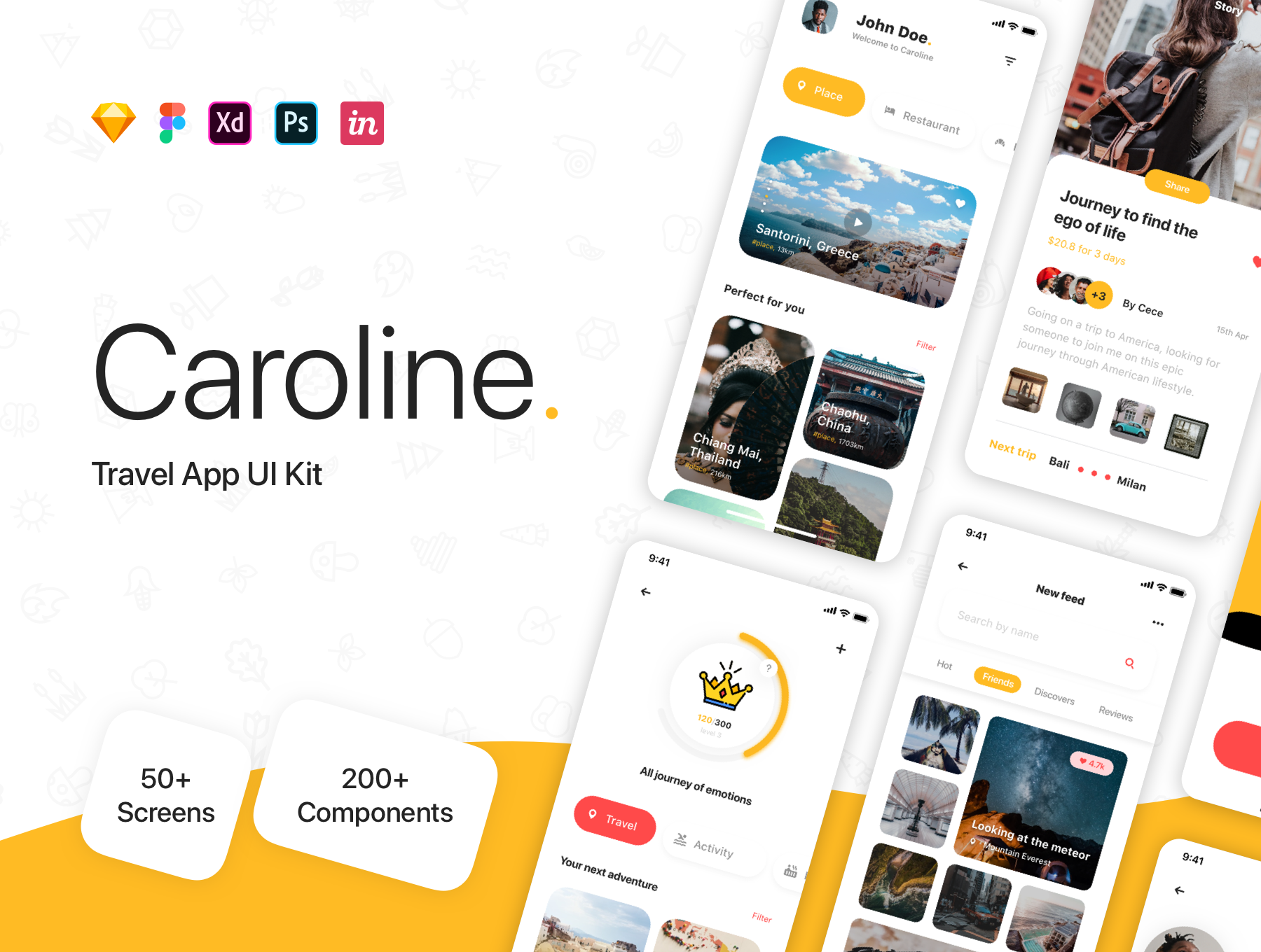 50多个屏幕的软件UI套件 Caroline-Travel App UI Kit（3328）