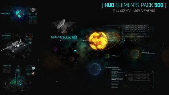AE模板-500+科技感银河系雷达飞机军事屏幕HUD图形动画元素（1179）