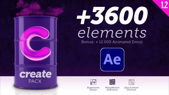 AE插件：Create Pack v1.0_3600+创意文本标题排版社交Emoji线条呼出转场MG动态图形背景套装（1275）
