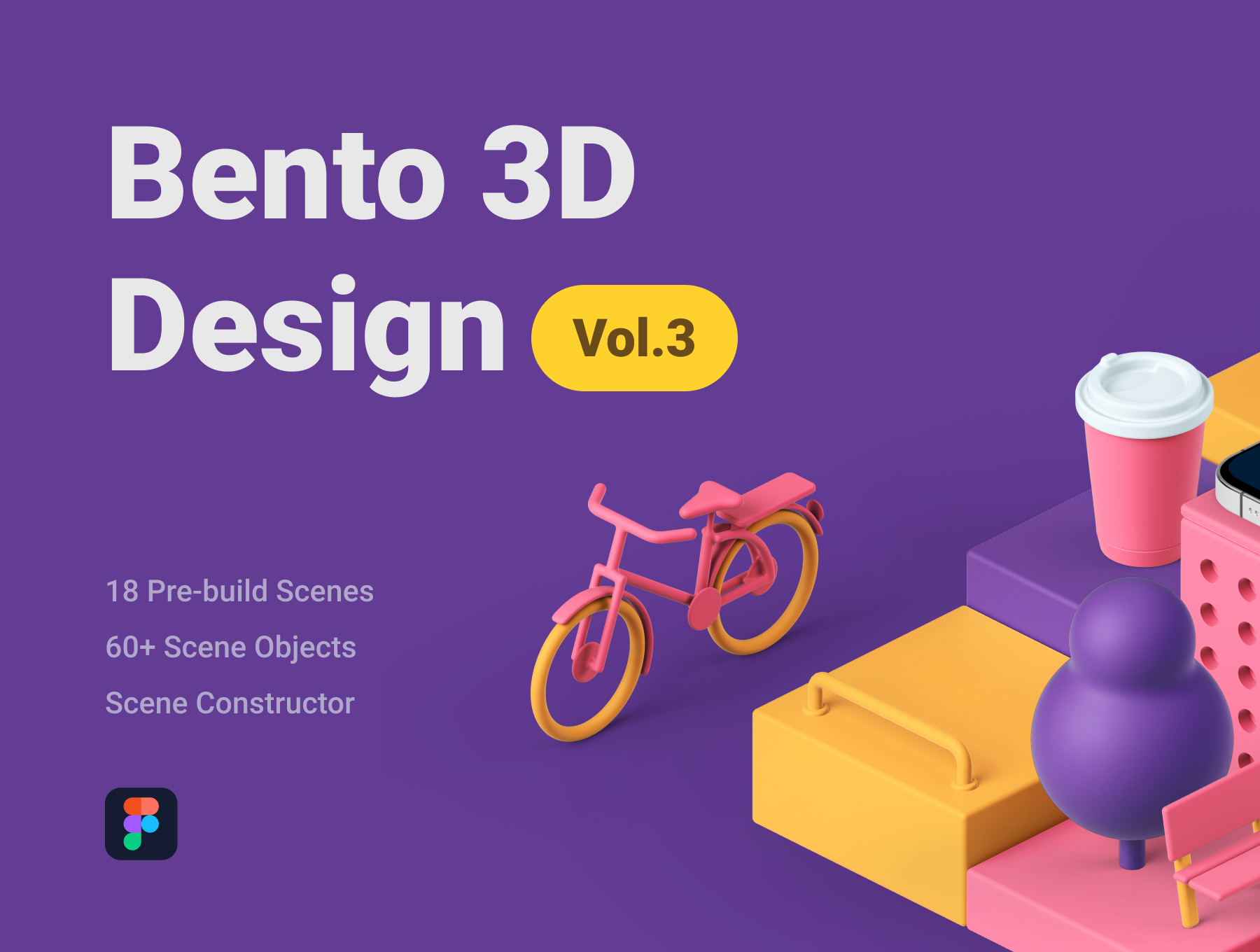 18个着陆页网站作品集演示文稿预构建可拖放3D样机场景创建器Bento 3D Design Vol.3（3675）图层云