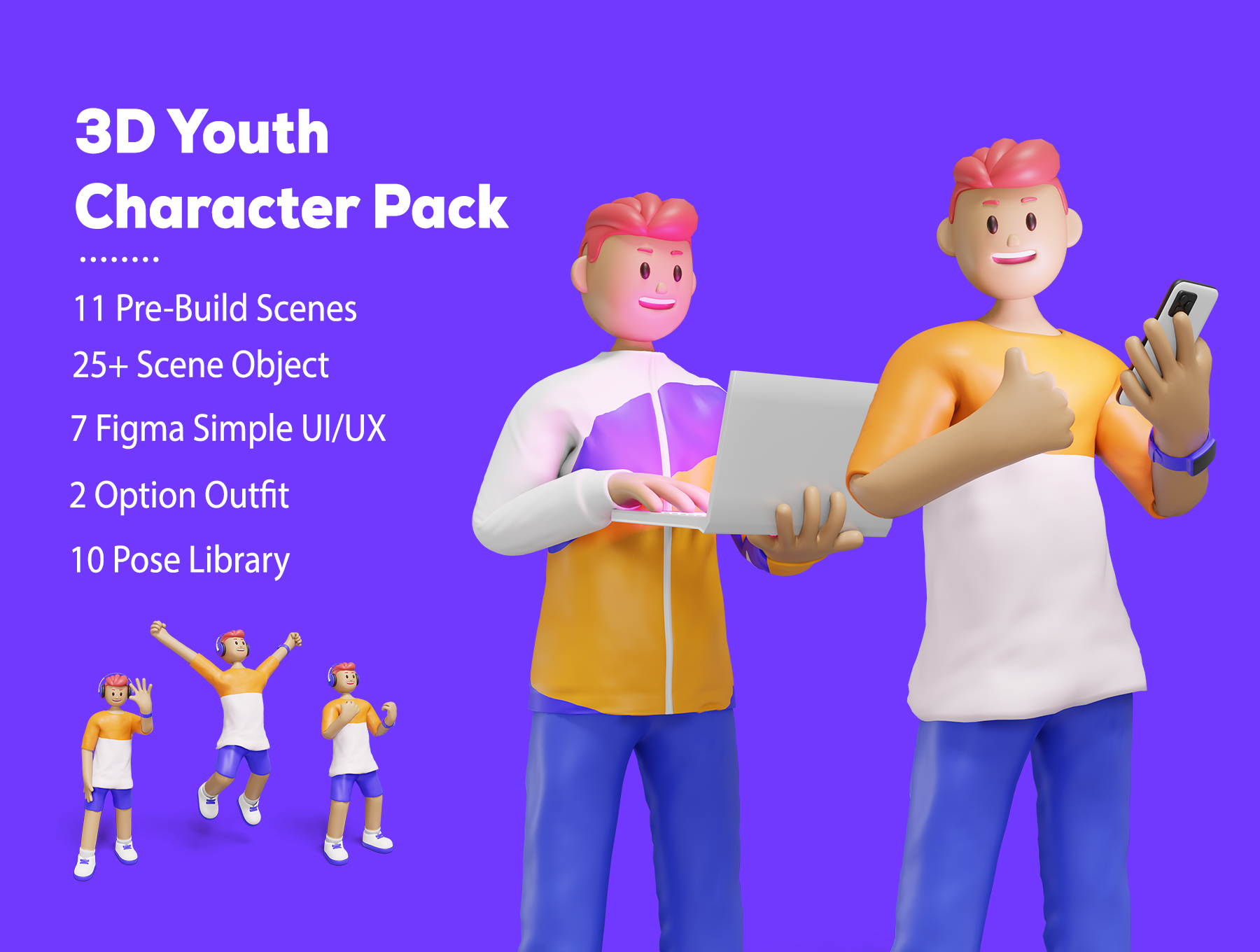 潮流3D高质量渲染青年角色人物场景Web插图包  3D Web Illustration - Youth Character Pack（3782）