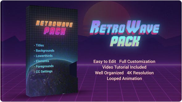 90年代复古潮流标题盒式磁带霓虹灯栏目包装背景AE模板素材 Retro Wave Pack（3847）图层云
