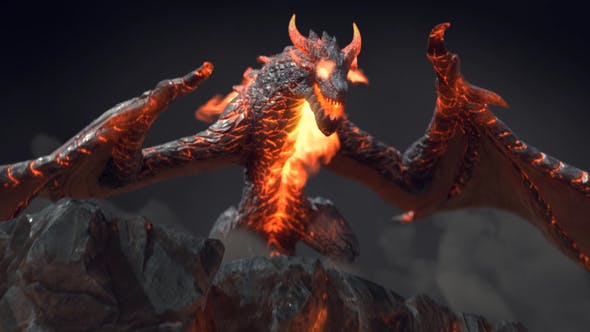 AE模板-3D黑暗熔岩火龙岩石LOGO展示 Fire Dragon Intro（3853）