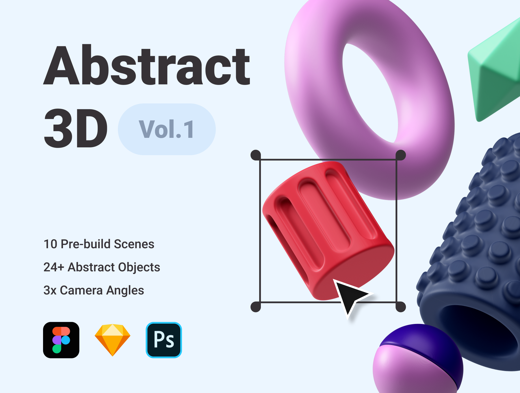 潮流抽象几何元素着陆页网站作品集演示文稿3D图标合集 Abstract 3D Vol.1（3866）