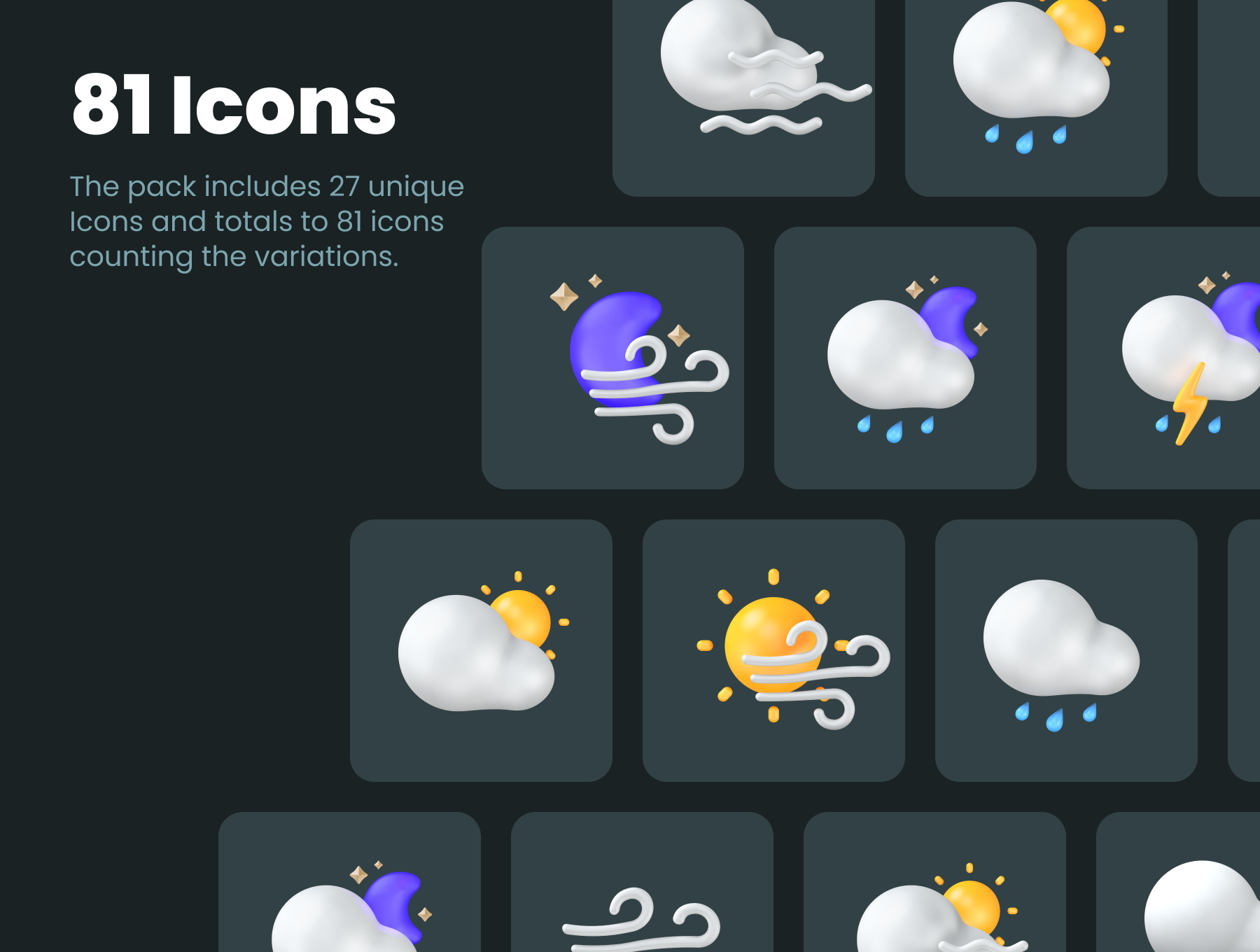 27个高分辨率潮流质感3D天气图标包 3D Weather Icons Pack（3867）