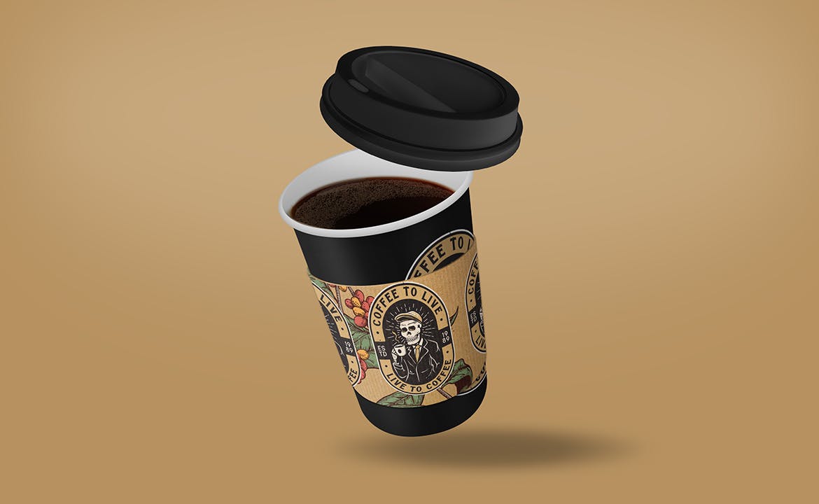 咖啡杯&杯套品牌包装设计样机  Coffee Cup Sleeve Mockup（3910）图层云1