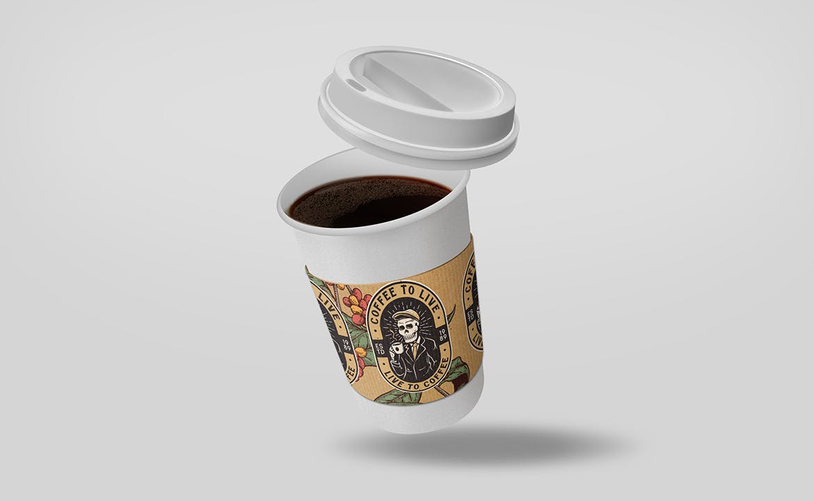 咖啡杯&杯套品牌包装设计样机  Coffee Cup Sleeve Mockup（3910）
