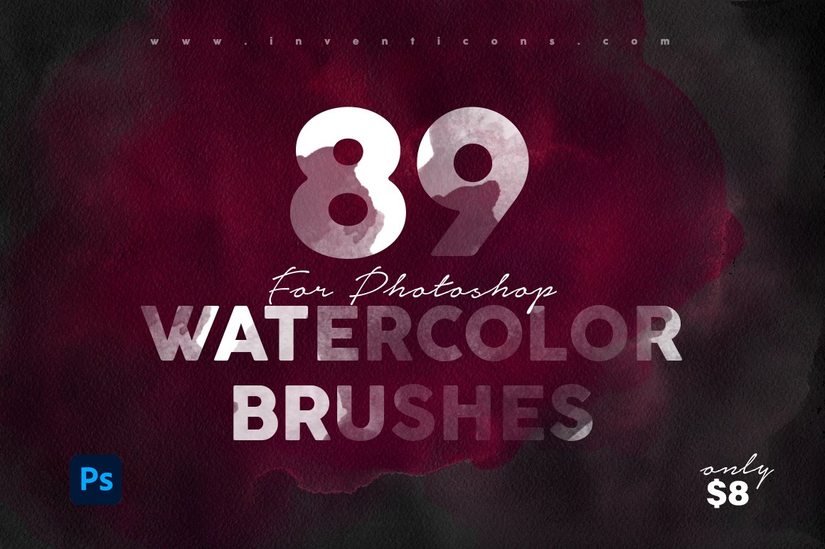 89个潮流数字混合彩色水墨photoshop笔刷 89 Watercolour photoshop Brushes（3913）