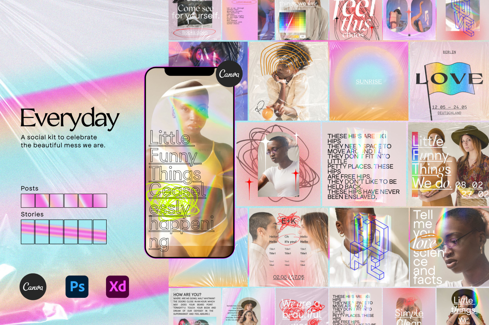 SPARROW 大胆INS风潮流涂鸦塑料贴纸纹理全息效果社交故事PSD模板 Everyday Instagram Social kit CANVA（3929）图层云