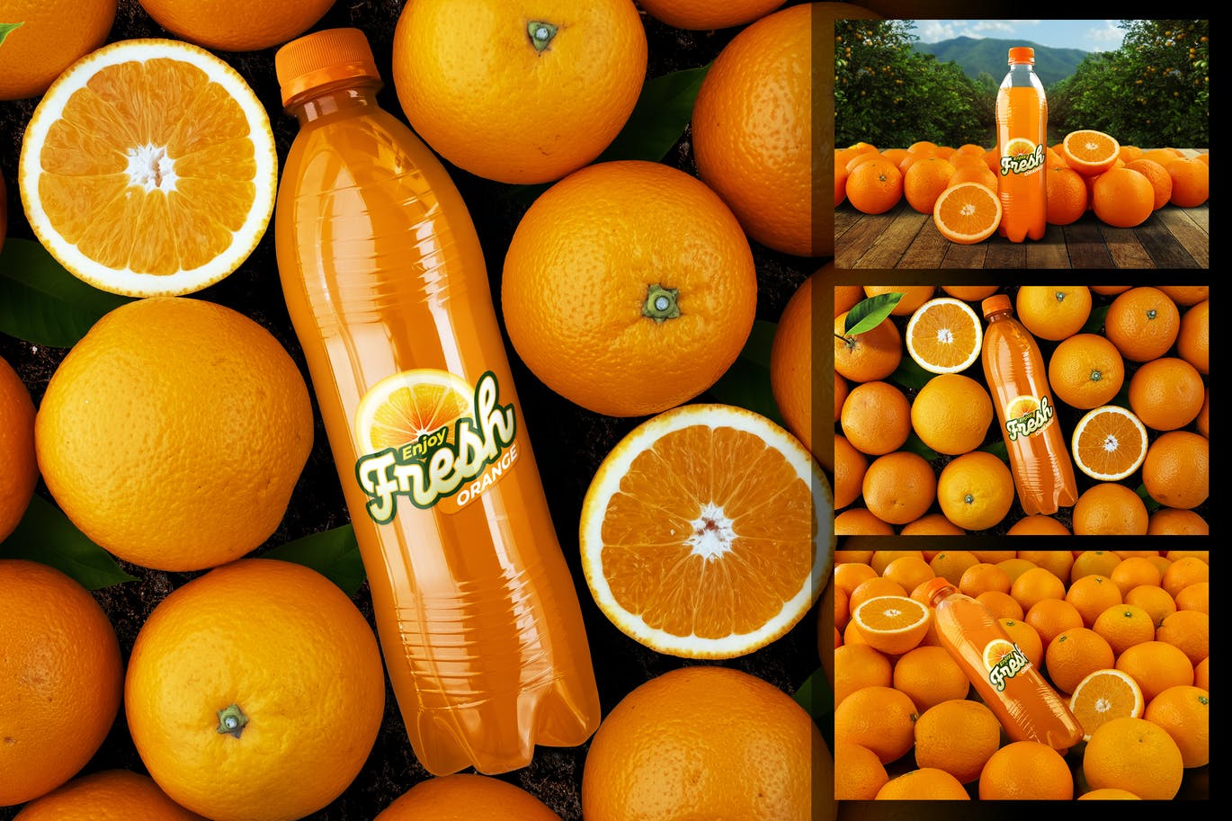 橙色汽水瓶样机 Mockup de botella de soda de naranja（3943）