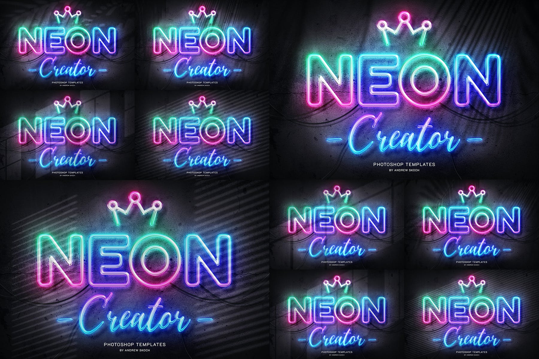 霓虹墙标志PSD样机模板 Neon Wall Sign Templates（3972）图层云