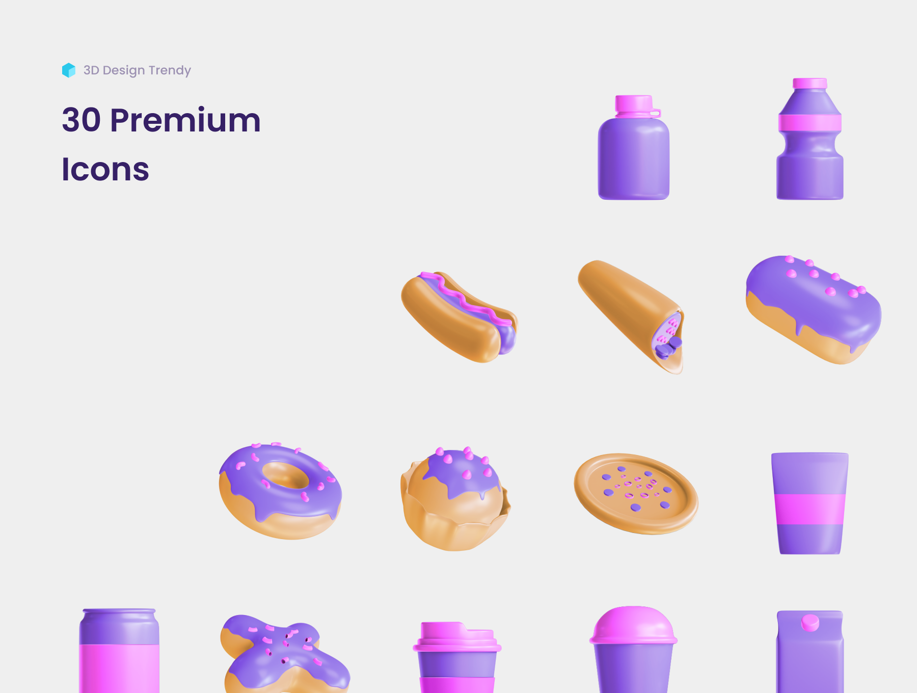 30个高分辨率定制3D食物和饮料图标 3D Food and Drink Icons （3983）图层云3