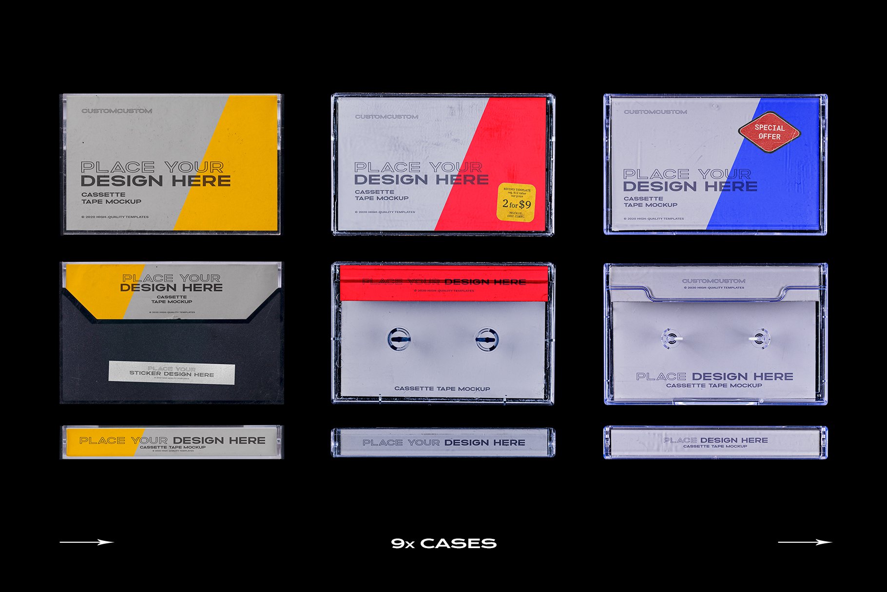 高级潮流复古盒式磁带样机捆绑塑料PSD模板 Cassette Tape Mockup Bundle Plastic（3994）图层云