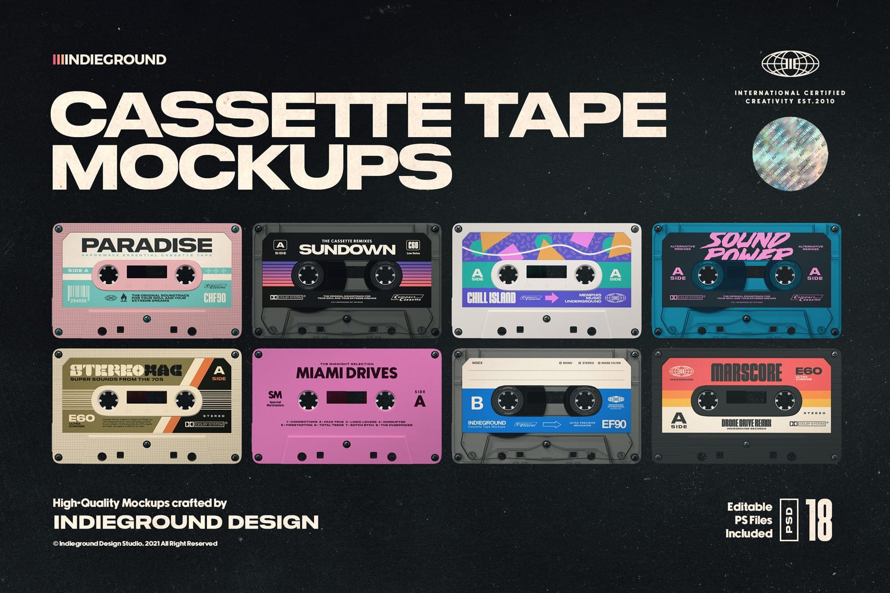 逼真盒式磁带模型PSD模板 Cassette Tape Mockups（4011）