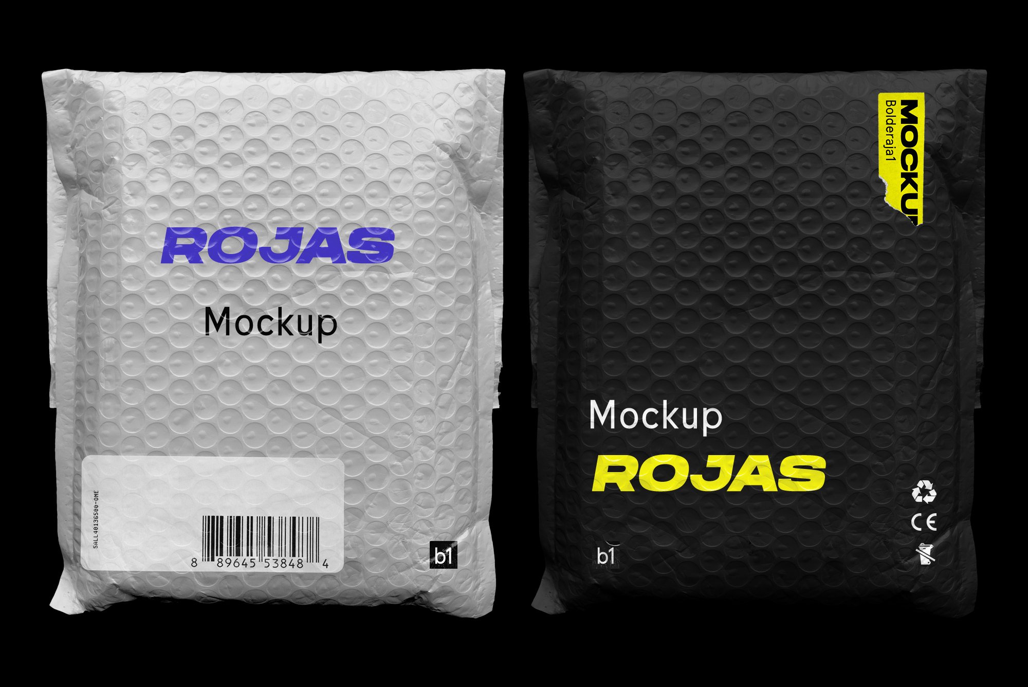 现代潮流自然逼真泡沫包装纹理PSD模板素材 Bubble Bag Postage Mockup - Rojas（4014）图层云