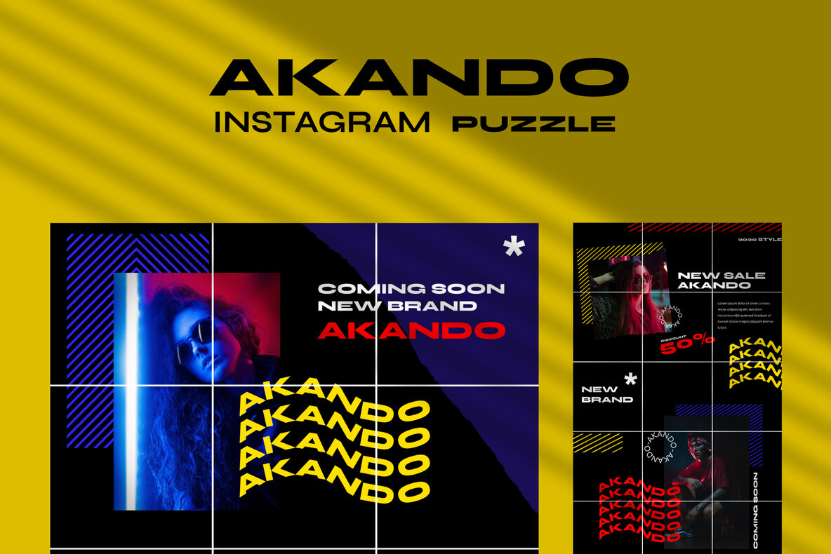 潮流现代朋克风霓虹竖屏错版文字PSD模板 Akando - Puzzle Instagram Template（4100）图层云