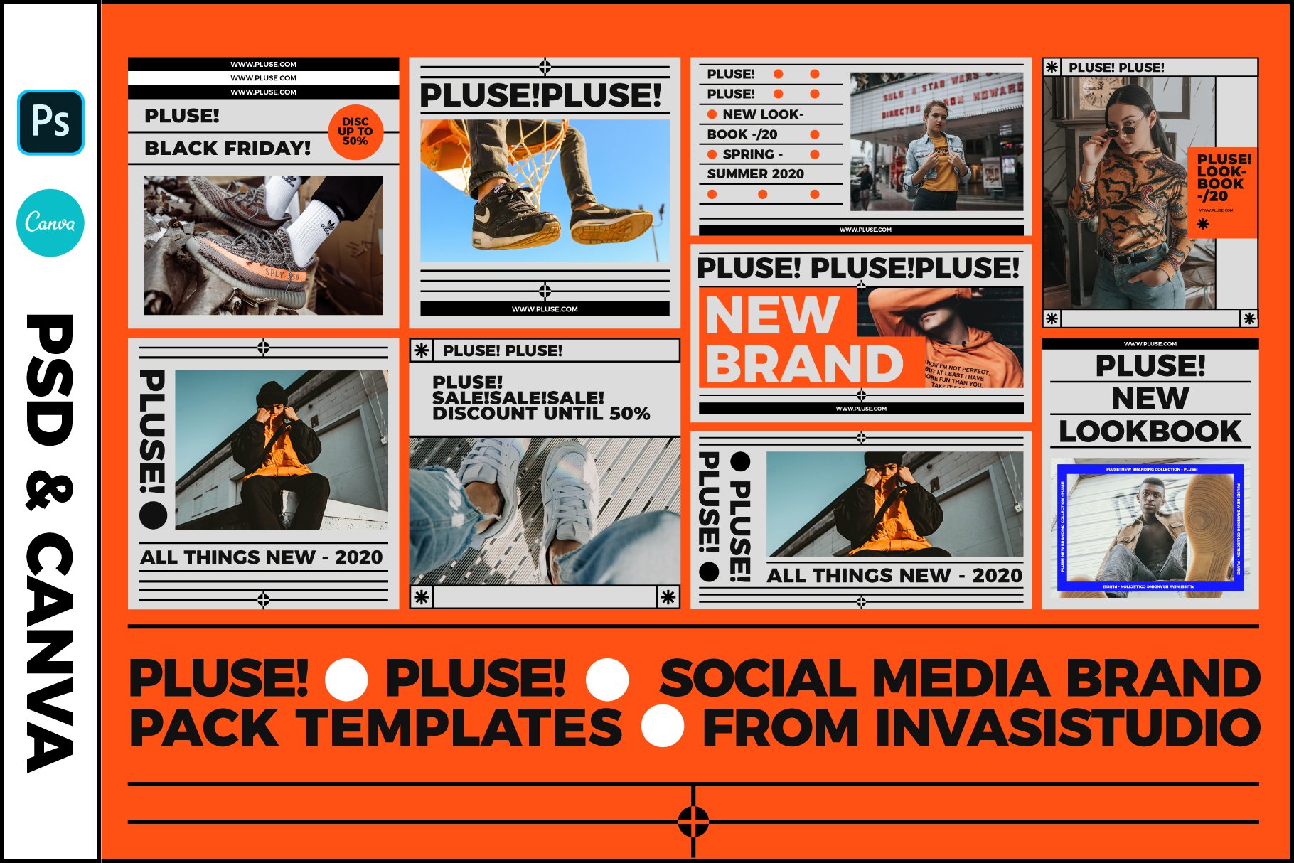 LUSE! 大胆新潮现代抽象简约时髦错版文字社交媒体PSD模板（4262）