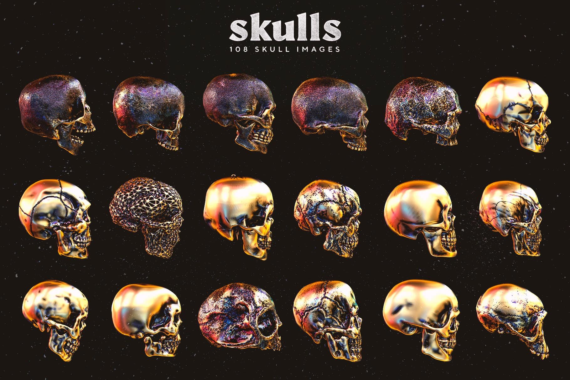Skulls 108个高分辨率头骨逼真骨骼金属纹理PNG素材（4280）图层云