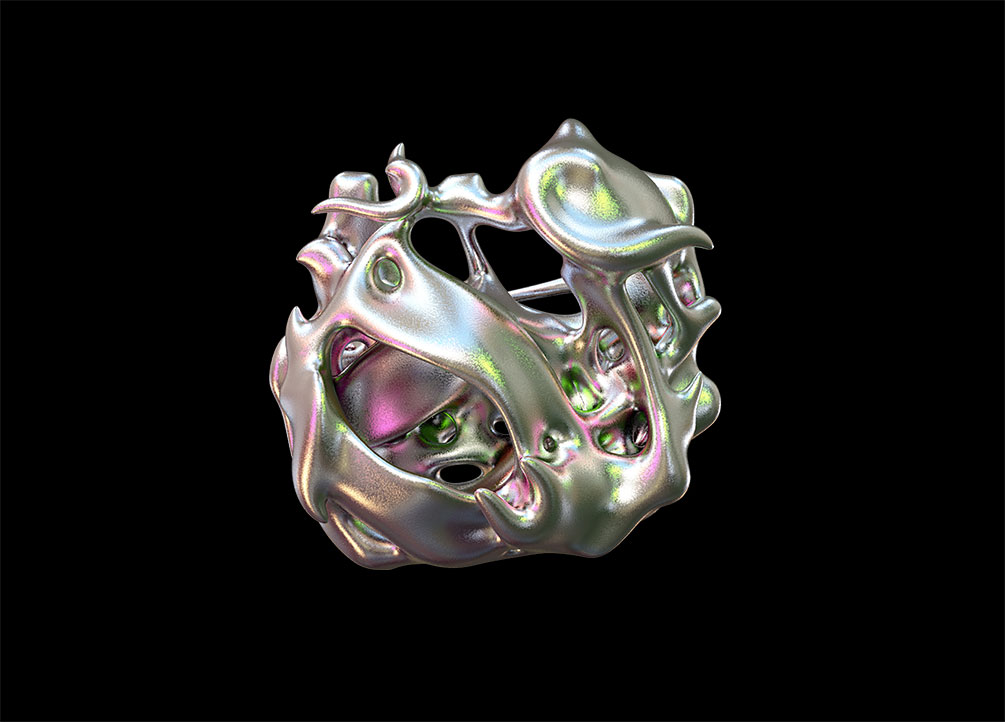 新潮酸性抽象金属3D有机铬形状素材（4504）图层云
