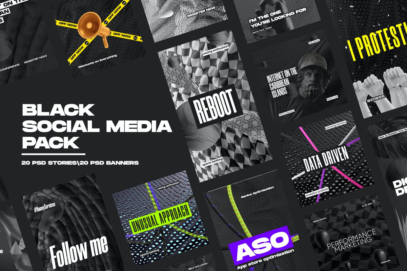 MotionMediaGroup Pack de redes sociales negras（4640）图层云