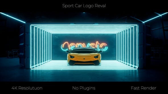 3D霓虹灯发光运动跑车LOGO展示（4933）插图
