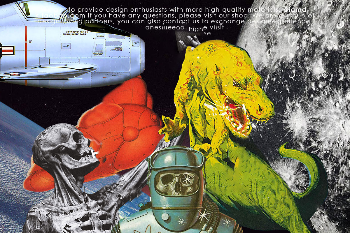 PULP ART 高质量复古美式波普艺术风格外太空外星人科幻漫画剪贴画素材 Collage Cut-Outs（5017）图层云